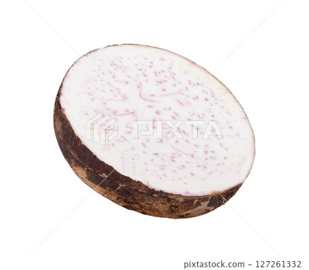 Taro Sliced isolated on white background Taro Sliced isolated on white background 127261332