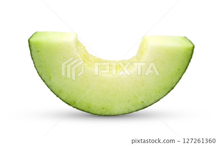 slice of green cantaloupe melon isolated on white background slice of green cantaloupe melon isolated on white background 127261360