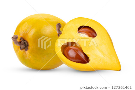 canistel fruit (Egg fruit, Tiesa, Yellow sapote, Canistelsapote, Chesa, Pouteria lucuma) on white background 127261461