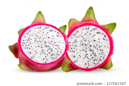 Half dragon fruit, pitaya isolated on white background 127261507