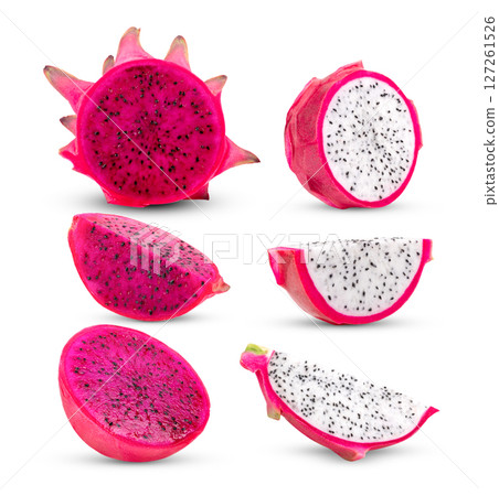 dragon fruit, pitaya slice isolated on white background 127261526