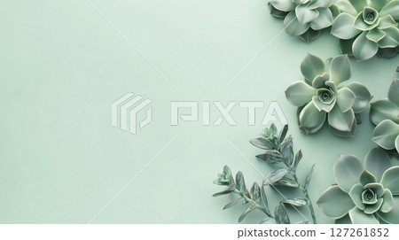 Succulent cactus decoration mini plant border frame copy space blue background Succulent cactus decoration mini plant border frame copy space blue background 127261852