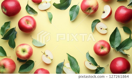 Apple fruit frame rounded copy space empty blank space 127261864