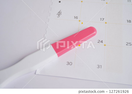 Pregnancy test for female of ovulation day, fetus, maternity, childbirth, birth control. Pregnancy test for female of ovulation day, fetus, maternity, childbirth, birth control. 127261926