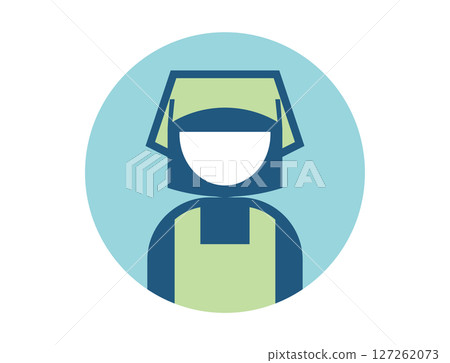 A simple round colorful illustration icon of a person wearing an apron and a sling A simple round colorful illustration icon of a person wearing an apron and a sling 127262073