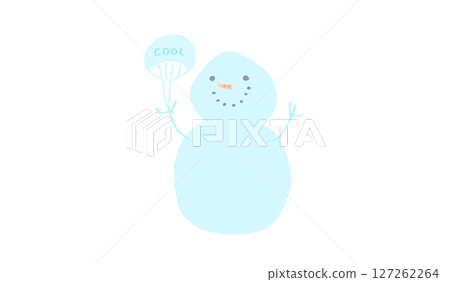 A snowman promoting measures against heat, heatstroke, and hydration, and a summer image cut A snowman promoting measures against heat, heatstroke, and hydration, and a summer image cut 127262264