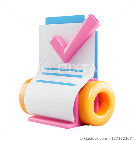 a digital illustration presents a stylized document resting on supports, with a bright white background 127262367