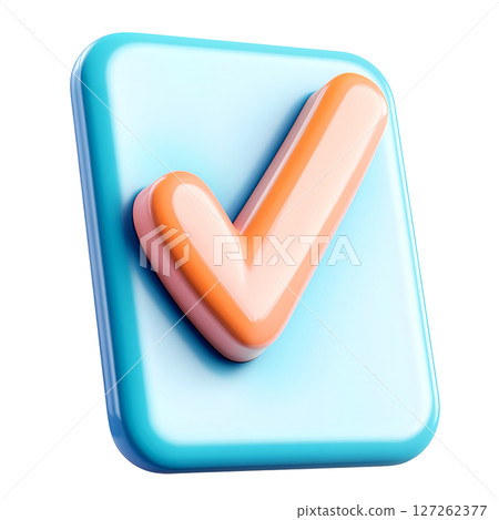 the image features a stylized, three dimensional confirmation element against a stark white background 127262377