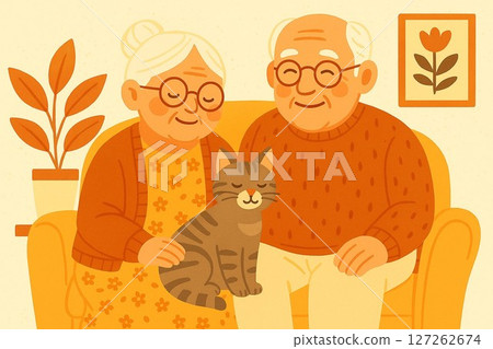 Grandpa, Grandma and Cat 127262674
