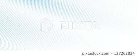 Abstract blue wave line background. Light blue dynamic striped texture. Warped and curved lines wallpaper for tech design template, presentation, brochure, leaflet, booklet. Vector airy backdrop 127262824
