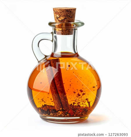Amber Spiced Oil in Glass Bottle with Cinnamon 127263093