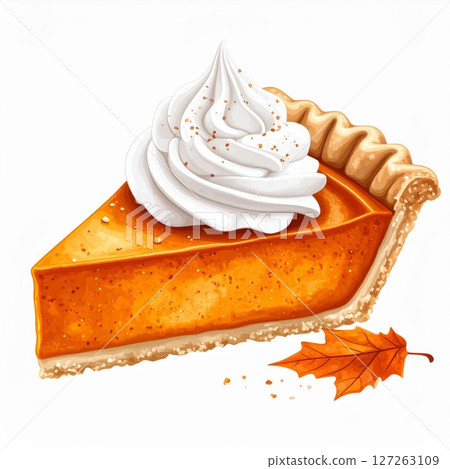 A Slice of Pumpkin Pie with Whipped Cream 127263109