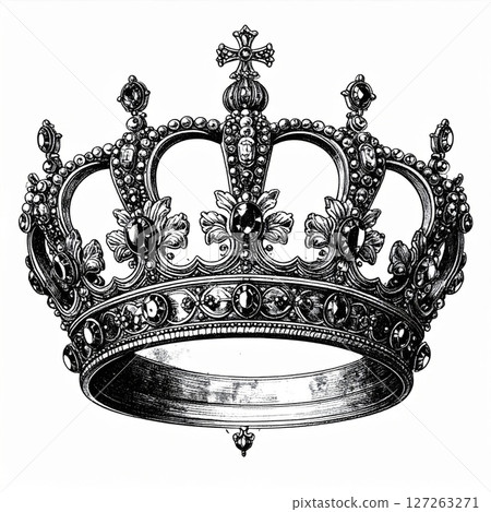 Ornate Black And White Crown Illustration 127263271