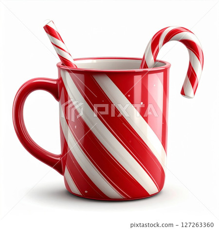 Red And White Striped Mug With Candy Canes Red And White Striped Mug With Candy Canes 127263360