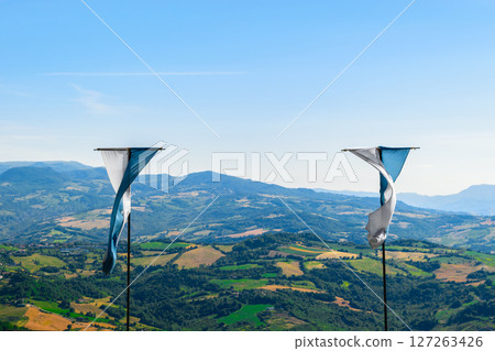 Landscape and flags of San Marino Landscape and flags of San Marino 127263426