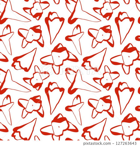 Seamless floral clove pattern with red line art on clean white background for kitchen packaging and fabric print 127263643