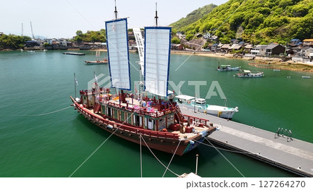 Fukuyama City, Hiroshima Prefecture_Tomonoura [Replica of Korean Envoy Ship] Drone aerial photography_FTKB_No28 127264270