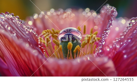 Poppy flower blossoming botanical garden macro photo blurred background 127264555