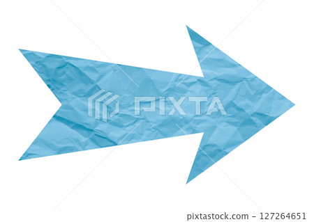 Light blue crumpled paper arrow isolated on transparent background 127264651