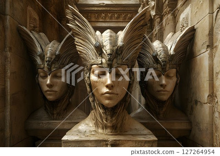 Ancient Egyptian Inspired Goddess Sculpture with Winged Headdress Ensemble 127264954