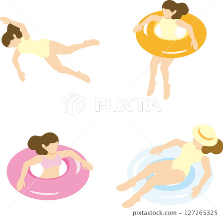 等距人物女人海沙灘泳池泳衣游泳夏季休閒旅遊插畫素材 等距人物女人海沙灘泳池泳衣游泳夏季休閒旅遊插畫素材 127265325