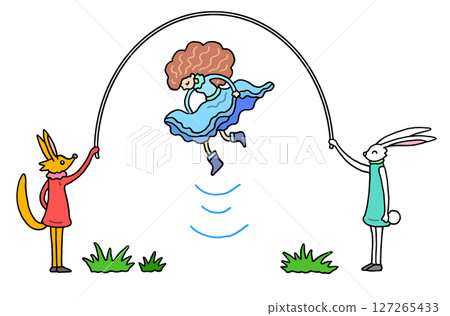 Fairy Tale Fantasy - Animals and a Girl Playing with Jump Rope Fairy Tale Fantasy - Animals and a Girl Playing with Jump Rope 127265433