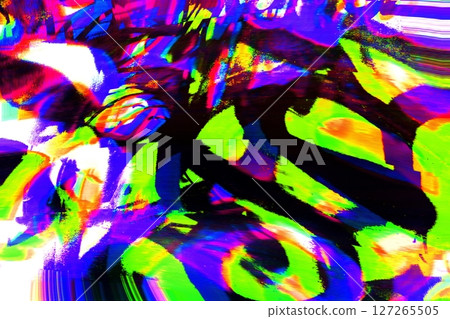 Vibrant Abstract Glitch Art in Neon Green, Purple, Yellow for 80s, Y2K Aesthetic 127265505