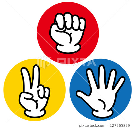 石頭剪刀布 石頭剪刀布（紅藍黃）圖標 127265859