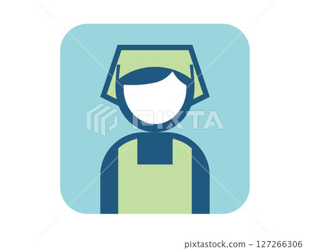 A simple square colorful illustration icon of a person wearing an apron and a sling A simple square colorful illustration icon of a person wearing an apron and a sling 127266306