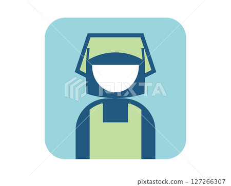 A simple square colorful illustration icon of a person wearing an apron and a sling 127266307