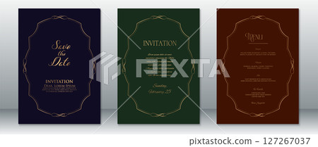 Dark Elegant Wedding Invitation and Menu Set with Golden Frame 127267037