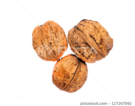 Top view of three walnuts Top view of three walnuts 127267092
