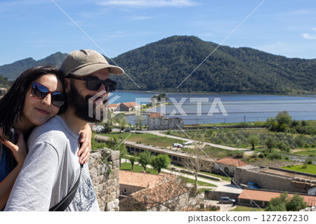 Tourist couple enjoying themselves in Ston, Croatia.Summer getaways 127267230