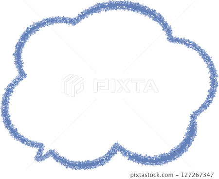 Purple speech bubble line drawing frame. Hand-drawn style drawn with crayons. Cute doodle-style speech bubble. The tail is at the bottom left. 127267347