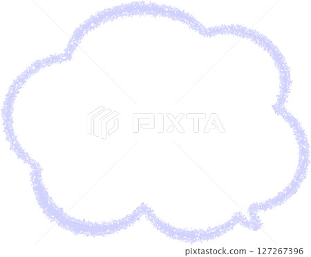 用蠟筆畫出的紫色雲朵狀對話框。手繪的、易於使用的對話框。對話框的尖端位於右下角。 127267396