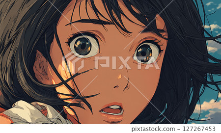 特寫鏡頭：女人的臉部露出驚訝的表情 127267453