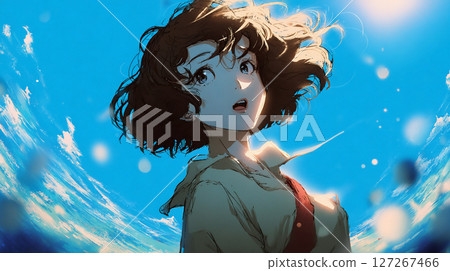 A woman looking up at the fantastic sky 127267466
