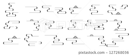 Set of Asian cloud designs. Japanese and Chinese style decorative geometric cloud elements. 127268036
