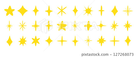 Hand drawn brush star doodle set. Crayon and chalk style twinkle, sparkle, and shining star elements. Childish sketch shapes. Hand drawn brush star doodle set. Crayon and chalk style twinkle, sparkle, and shining star elements. Childish sketch shapes. 127268073