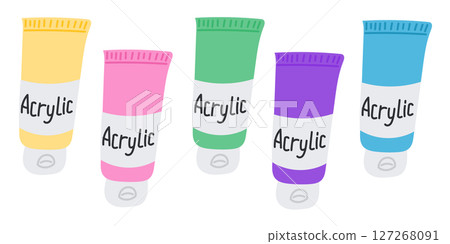Colorful set of acrylic paint tubes in flat style Colorful set of acrylic paint tubes in flat style 127268091