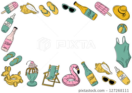Vector summer banner with beach items 127268111