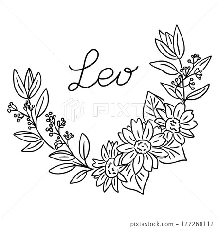 Leo zodiac sign illustration with floral wreath 127268112