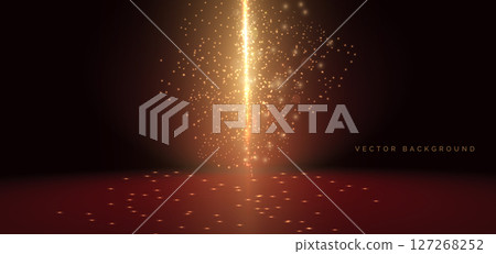 Scene dark red with gold glitters lights sparkle. For product show, promotion, brochure. 127268252