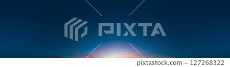 360 panorama of dark blue sunset sky with bright pink Cirrus clouds. HDR 360 seamless spherical panorama. Full zenith or sky dome sky replacement for aerial drone panoramas. Climate and weather change 127268322