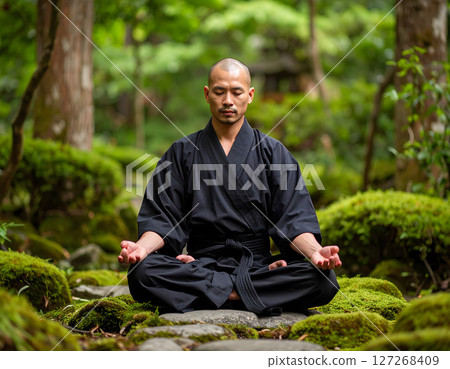風景如畫，僧侶在自然背景下冥想 127268409