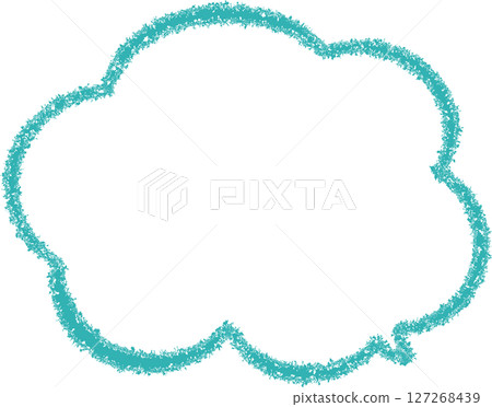 A cloud-shaped speech bubble drawn with green crayon. A cute, doodled speech bubble. It's fluffy. Easy to use. 127268439