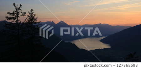 Outlines of Mount Niesen, Stockhorn and others. Lake Thun, Switzerland. Outlines of Mount Niesen, Stockhorn and others. Lake Thun, Switzerland. 127268698