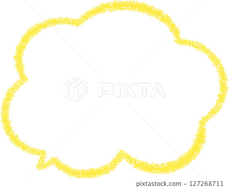A cute speech bubble in the shape of a fluffy cloud. Hand-drawn with yellow crayon. A cute speech bubble in the shape of a fluffy cloud. Hand-drawn with yellow crayon. 127268711