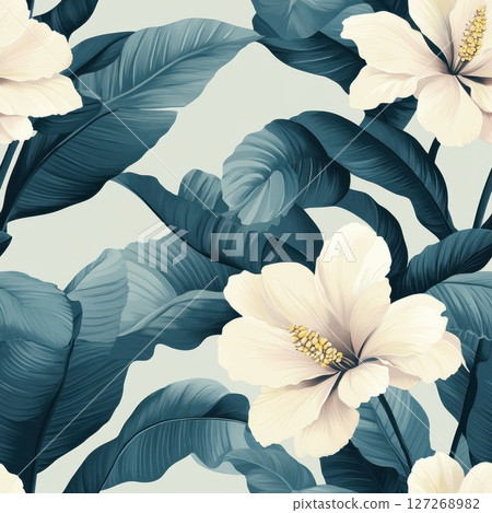 exotic tropical pattern with exotic leaves and flowers exotic tropical pattern with exotic leaves and flowers 127268982