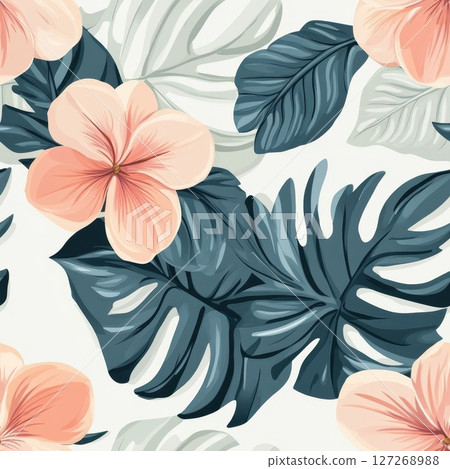 exotic tropical pattern with exotic leaves and flowers 127268988